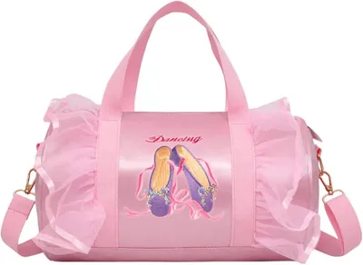 Productafbeelding van Ballettas voor meisjes, roze met borduursels en pailletten, verstelbare schouderband, 1 stuk, geschikt voor
