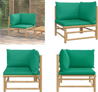 Produktbild von vidaXL Garten Ecksofa mit Grünen Kissen Bambus - Garten Ecksofa - Garten Ecksofas - Outdoor Ecksofa - Ecksofa Terrasse