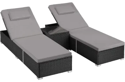 Obrázek produktu pro tectake®️ Dvojité ratanové lehátko se stolkem Carbonera – nastavitelná opěrka – 6 úhlů sklonu – barva černá – sada 2 lehátek