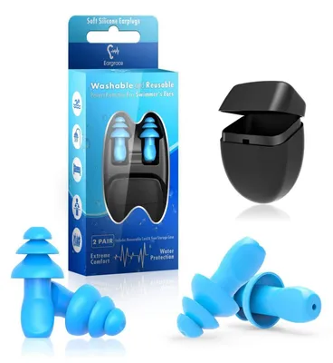 Immagine prodotto di Tappi per le orecchie da nuoto, 2 paia, impermeabili, riutilizzabili, in silicone, con cordino, colore blu
