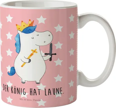 Produktbild von Mr. & Mrs. Panda Haferl Einhorn König mit Schwert - Rot Pastell - Geschenk, Kindertasse, Kinderbecher, Pott, Plastikbecher, Trinklernbecher, Mittelalter, Einhörner