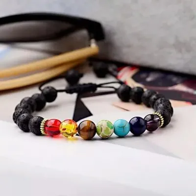 Produktbild von 8MM Natursteinperlen Perlenarmband Herren stapelbar- Buntes Makramee