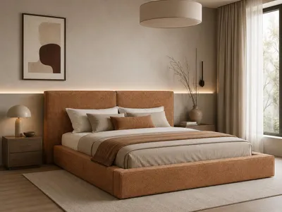 Produktbild von MOEBLO Polsterbett Bett 06 – Doppelbett mit gepolstertem Kopfteil, Bettkasten, Lattenrost und Gasfedermechanismus - 180x200 - Orange (Arena 9)
