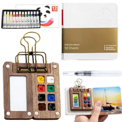 Image de Mini coffret de palettes de peinture aquarelle avec 12 couleurs et un pinceau