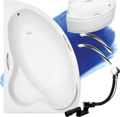 Produktbild von Badewanne Eckbadewanne 140x90 Links mit AcrylSchürze, Ablaufgarnitur & Füßen GRATIS | Komplettset 4in1 Original Acryl Wanne Siphon | BADLAND ADA