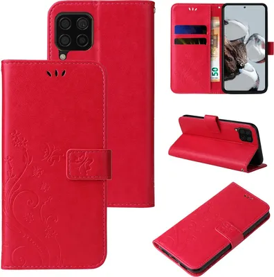 Produktbild von Handyhülle für Huawei P40 Lite Floral Blumen Schmetterling Flip Cover Hülle Case Klapphülle Handytasche Farbe: Rot