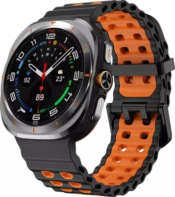 Produktbild von Strap-it Sport Silikon-Wave-Armband - passend für die Samsung Galaxy Watch Ultra / Ultra 2025 (schwarz/orange)