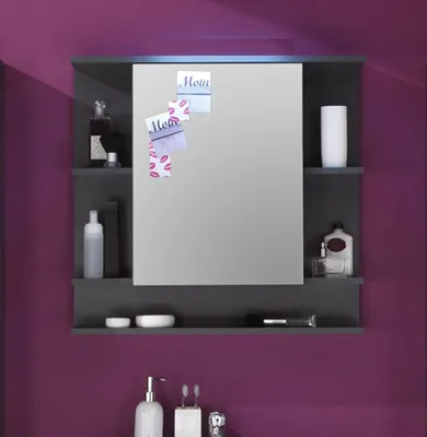 Image de TetisBad Armoire de toilette 1 porte, 5 compartiments ouvertsReproduction graphite, verre miroir.