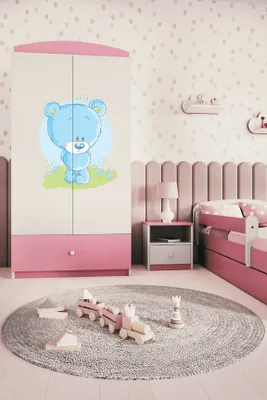 Image de Armoire à vêtements pour enfants Babydreams Armoire à portes battantes Blaubär rose clair