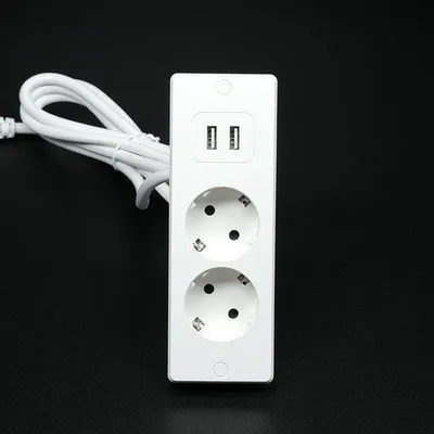 Immagine prodotto di Presa multipla da ufficio con 2 prese di corrente, 2 porte USB e cavo da 1,5 metri – per scrivanie e tavoli da riunione (bianca).