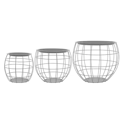 Zdjęcie produktu dla ML-Design stolik boczny okrągły zestaw 3, szary, wykonany z metalu, schowek, zdejmowany blat, stoliki do salonu sofy stoliki kawowe stoliki kawowe metalowe kosze