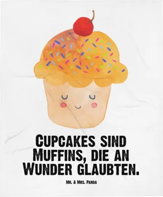 Produktbild von Mr. & Mrs. Panda Babydecke Cupcake - Weiß - Geschenk, Schlummerdecke, Lustige Sprüche, Kinderwagendecke, Küche Spruch, Schmusedecke, Cupcakes, Motivation, Muffin, Deko