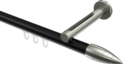 Produktbild von Interdeco Innenlaufstange / Gardinenstange mit Innenlauf Schwarz / Edelstahl-Optik, Typ Siteno Samanto (Rillenpatrone), 20 mm Ø 1-läufig, 200 cm