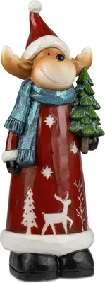 Produktbild von Deko Winterfigur Elch mit Tanne H. 40cm rot weiß aus Kunststein Formano W25