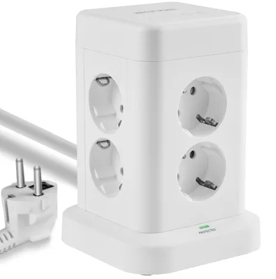 Immagine prodotto di Echos - Torre di prese 12 in 1 con cavo da 3 m Presa multipla a 8 scomparti con USB C - Striscia di prese Presa multipla a 4 scomparti con interruttore Adattatore di presa a cubo con blocco per bambini 3680W