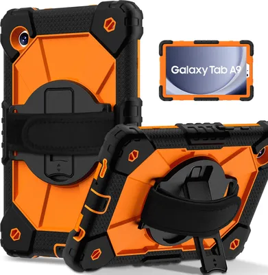 Obrázek produktu pro Pouzdro pro Samsung Galaxy Tab A9 2023 8,7 palec SM-X110/X115/X117, pouzdro na tablet s 360° otočným popruhem na ruku a stojánkem černé Pomerančový