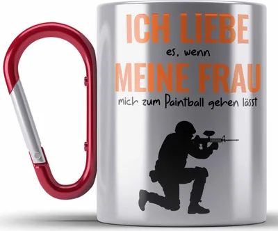 Produktbild von Trendation - Paintball Edelstahl Tasse Karabiner Geschenk Männer Paintballspieler Geschenkidee Lustig (Rot)