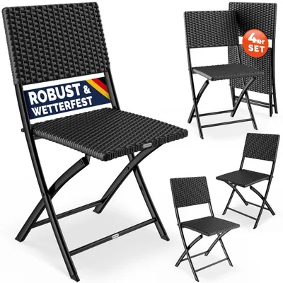 Produktbild von Klappstuhl Gartenstuhl Campingstuhl - Polyrattan - 81 cm - Schwarz - 4er Set