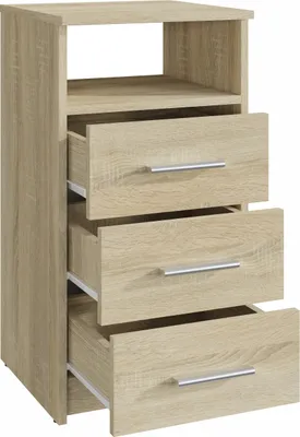 Produktbild von MATKAM Schubladenkommode 3SO in klassischer Optik, H75 x B40 x 35 cm, mit 3 Schubladen und einem offenen Ablagefach, Führungsschienen aus Metall, in verschiedenen Ausführungen erhältlich (Sonoma Eiche)