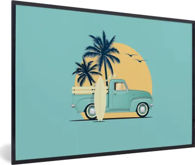 Produktbild von MuchoWow® MuchoWow® Gerahmtes Poster Bus - Surfbrett - Sommer - Zeichnung 30x20 cm - Poster mit zchwarzem Bilderrahmen - Kunstdruck - Bild-Poster
