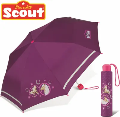 Produktbild von Scout Girls Kinder Regenschirm Taschenschirm mit Reflektionsstreifen Pink Horse