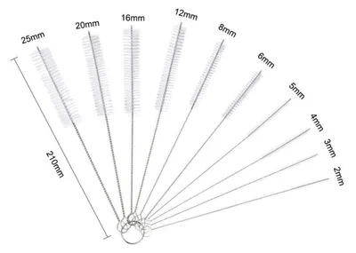 Produktbild von Reinigungsbürsten Set 10 Stück Nylon Schlauchbürste für Flaschen Trinkhalme Reagenzgläser Weiß 2-25mm