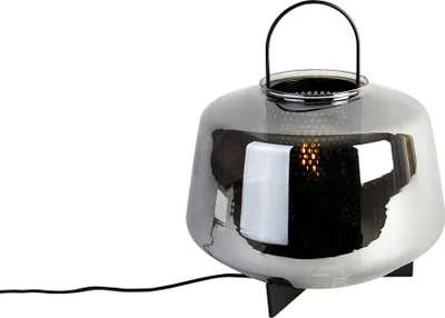Produktbild von QAZQA - Art Deco Art Deco Tischlampe schwarz mit Rauchglas 30 cm - Kevin I Wohnzimmer I Schlafzimmer - Rund - LED geeignet E27