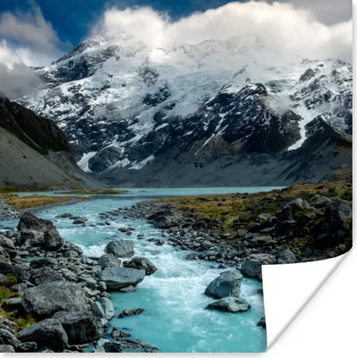 Produktbild von MuchoWow® Poster Neuseeland - Fluss - Berg 50x50 cm - Wohnzimmerdekoration