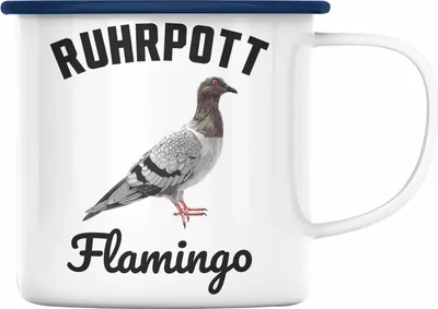 Produktbild von Trendation - Taubenzüchter Geschenk Zaubenzucht Zubehör Tauben Emaille Tasse Lustiger Spruch Taubenflüsterer Becher Ruhrpott Flamingo (Blau)