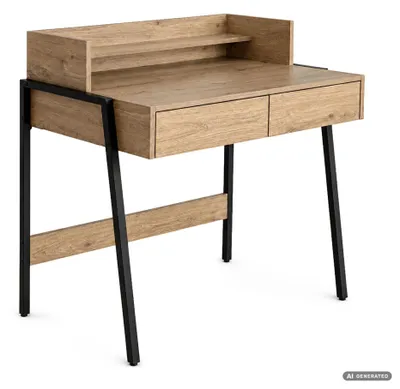 Produktbild von Computerschreibtisch im Industrial-Stil Artisan Eiche FLUX 78 cm 2 Schubladen 1 Ablage Schwarze Beine