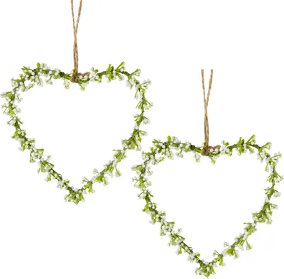 Image de Cœur de fleurs gypsophile Cœur Couronne décorative Set de 2 pièces blanc Ø 11 cm