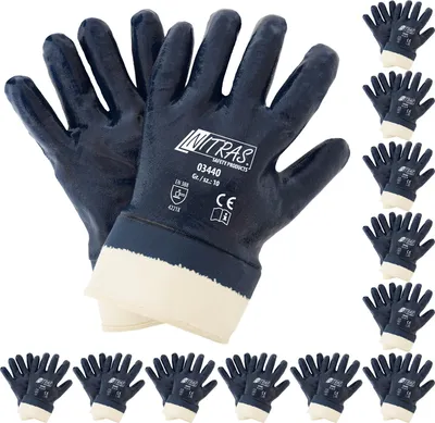 Produktbild von NITRAS 03440 Nitrilhandschuhe Arbeitshandschuhe Handschuhe Bauhandschuhe mit Stulpe - 12 Paar Größe:10