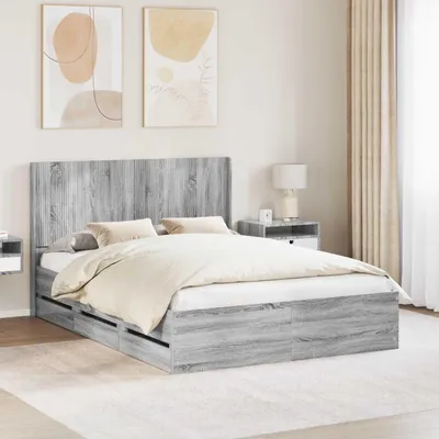 Image de Lit double exclusif avec rangement et tête de lit en bois imitation chêne Sonoma, dimensions 160 x 200 cm