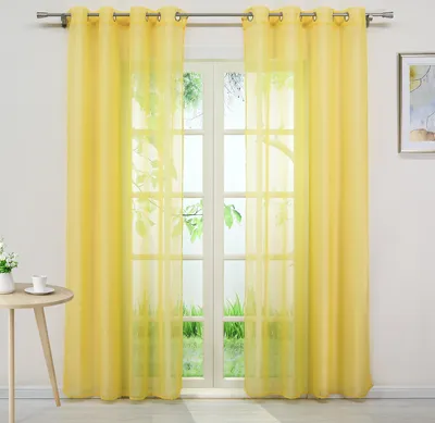 Produktbild von Gardinen Vorhänge Voile Gardine Transparent Dekoschal Uni Ösen Vorhang Gelb HxB 175x140 cm 1 Stück