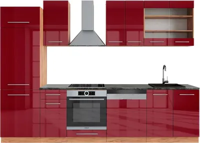Produktbild von Küchenzeile Vicco Fame-Line Bordeaux Hochglanz/Goldkraft Eiche 300 cm , AP Anthrazit, Model 42640