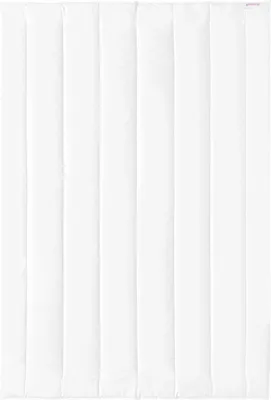 A white duvet with vertical stitching, presented flat against a white background.