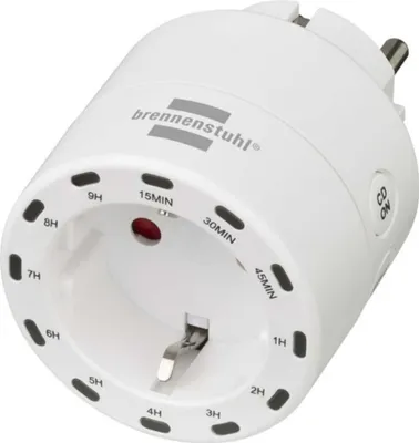 Produktbild von brennenstuhl Zeitschaltsteckdose, weiß, digitaler Countdown-Timer, Innenbereich, 1 Steckdose, 58x58x85 mm, für D/NL/A/L/CH, nicht geeignet für Typ E (CEE 7/5)
