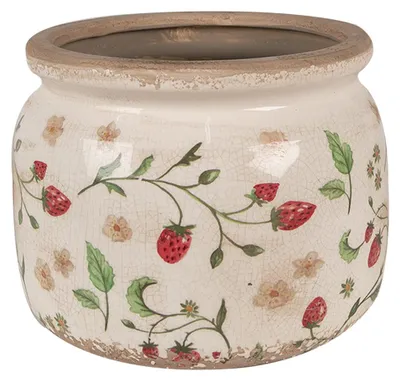 Produktbild von Clayre & Eef Blumentopf Ø 20x15 cm Beige Rot Keramik Erdbeeren