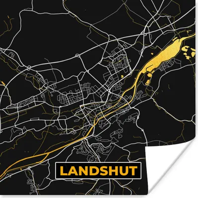 Produktbild von MuchoWow® Poster Gold - Deutschland - Karte - Stadtplan - Landshut 50x50 cm - Wohnzimmerdekoration