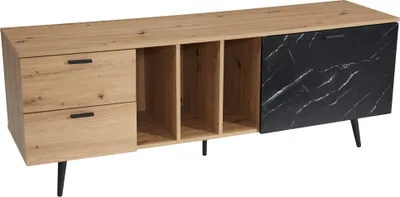 Immagine prodotto di WOHNLING Mobile basso in rovere con effetto marmo nero 150x55x40 cm Mobile TV Mobile TV Moderno Mobile TV con ante