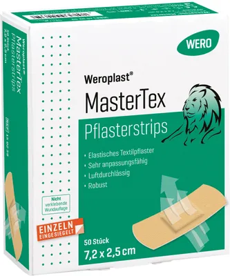 Produktbild von Weroplast MasterTex Pflasterstrips 7,2x2,5cm, 50 Stk/Pkg