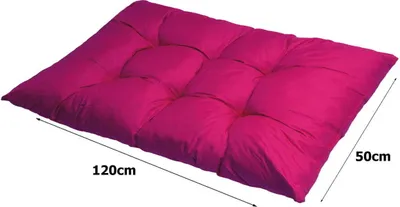 A pink cushion is shown lying flat on a white background. Dimensions are indicated by lines and text.