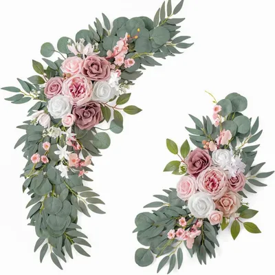 Zdjęcie produktu dla Girlanda z sztucznych kwiatów, jedwab, różowa, 2 sztuki, 60 cm/40 cm
