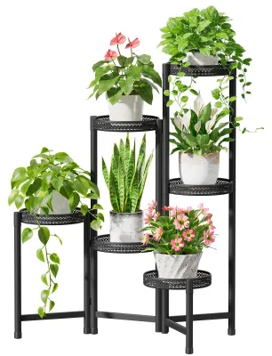 Produktbild von Metallener Pflanzenständer mit 6 Ebenen, Blumenständer, Pflanzenregal, Blumenständer für drinnen und draußen, Pflanzenständer für drinnen, im Garten, auf dem Balkon oder im Wohnzimmer (Eisengravur, schwarz)