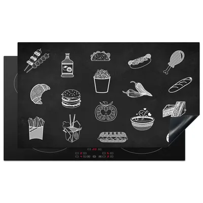 Produktbild von KitchenYeah© Herdabdeckplatte Schwarz - Weiß - Essen , 91x52cm, Küche Deko, Glaskeramikkochfeld Herdabdeckung, Abdeckplatte fùr Kochfeld