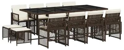 Image de vidaXL Ensemble de jardin 13 pièces avec coussins Marron Poly rotin