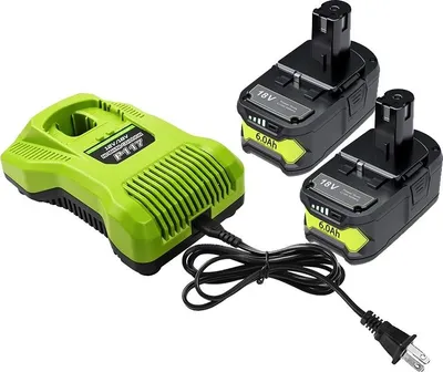 Immagine prodotto di Batteria di ricambio, capacità 6000 mAh, tecnologia agli ioni di litio, compatibile con Ryobi, 2 batterie e 1 caricabatterie