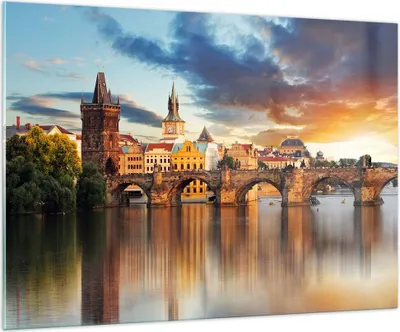 Produktbild von Bilder auf glas - Prag brücke geschichte fluss - 100x70cm - Glasbilder - Wandbilder - Kunstdruck - zum Aufhängen bereit - Wanddekoration aus Glas - Glas Bilder - Wandbild auf Glas - GAA100x70-2819