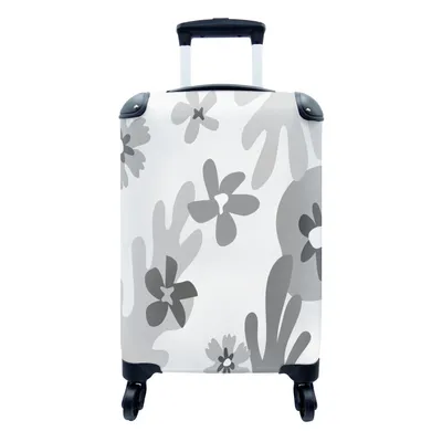Produktbild von MuchoWow® Koffer Handgepäck Trolley Rollkoffer Kleine Reisekoffer mit 4 Rollen - Hintergrund - Blumen - Schwarz - Weiß - Cabin Size < 55x40x23 cm & 55x40x20 cm - Fotokoffer - Kabinenkoffer - Boardgepäck - Reise-Box - Reisekoffer - Reisegepäck - Koffer mit Bild - Trolley für Kinder