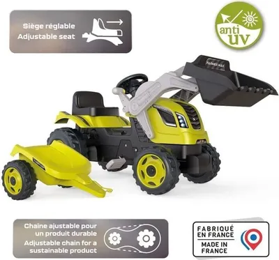 Produktbild von Smoby Trettraktor Farmer Max mit Anhänger - Spielzeug Traktor grün